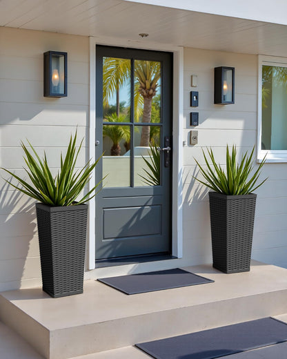 Greesum 23 Inch Tall Plastic Planters (Set of 2), Large Outdoor Flower Pots with Detachable Inner Pot & Drainage Holes for Plants, Trees, Patio, and Garden, Black