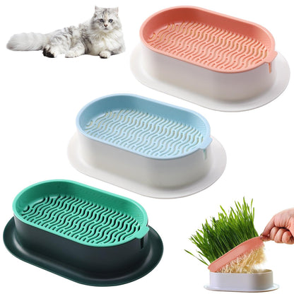 Londehuhai 3pcs Cat Grass Planter, Plastic Catnip Cat Grass Box Wheatgrass Planting Trays Hydroponic Ca-t Gras-s Growing Kits Nursery Ca-t Plant Garden Pots for Indoor/Outdoor Use(Color:3)