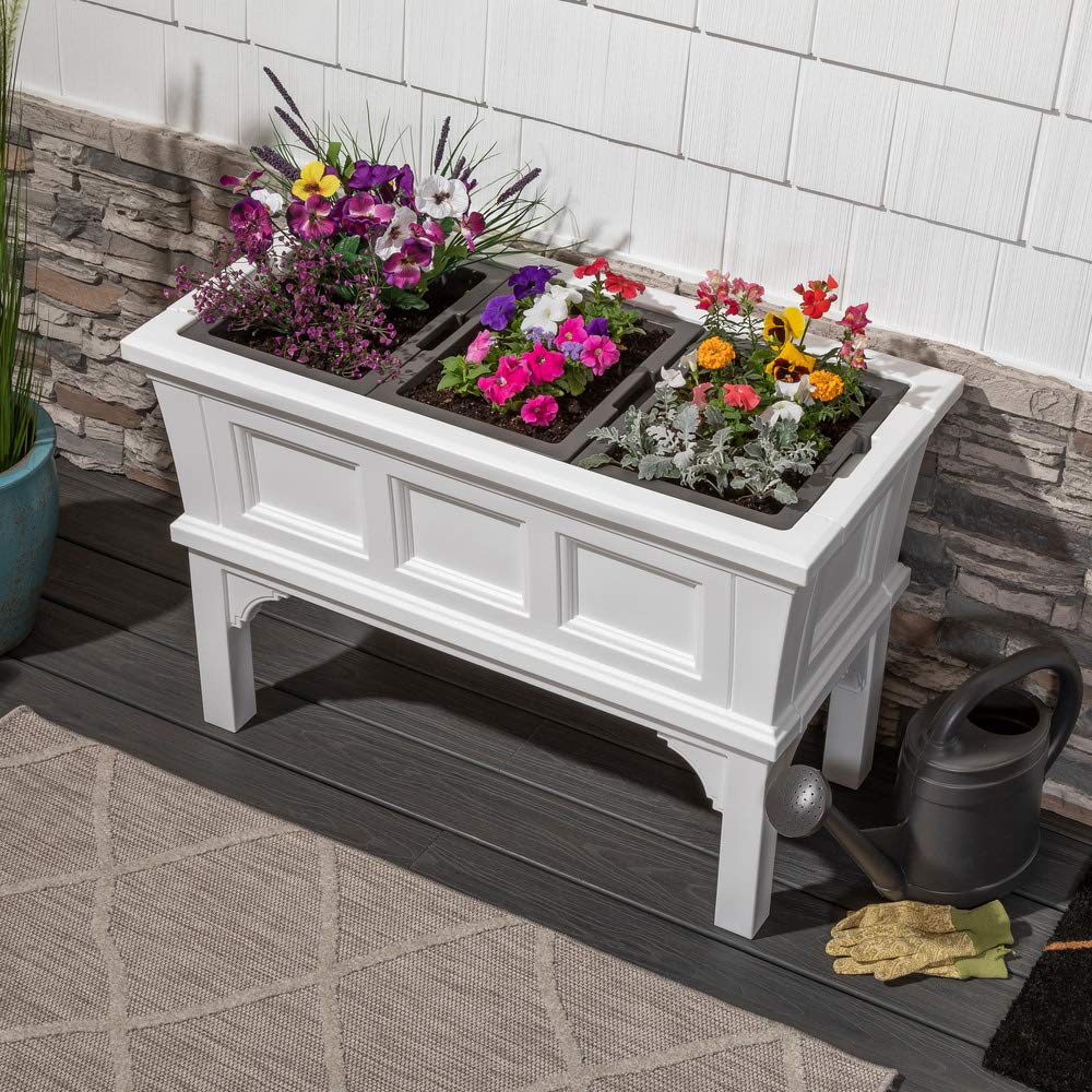Step2 Atherton Planter Boxes, Large White Single & Black 2-Pack Square Self-Watering All-Season Outdoor/Indoor Garden Pots