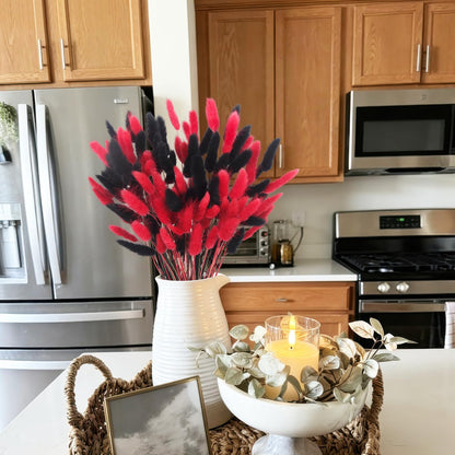 LILOCOO 120 Pcs Dried Bunny Tails Flower Red and Black Pampas Grass Flower Arrangements Bohemian Decor Home Wedding DIY Farmhouse Table Christmas Halloween (16 .9Inch)