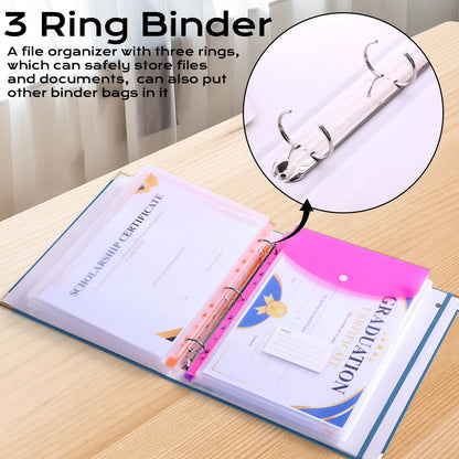 XKDOUS Important Document Organizer with 9 Pockets, Aesthetic Folio Folders 3-Ring Accordion Storage Binders Linen Expanding File Folder for Papers, Documents and Files