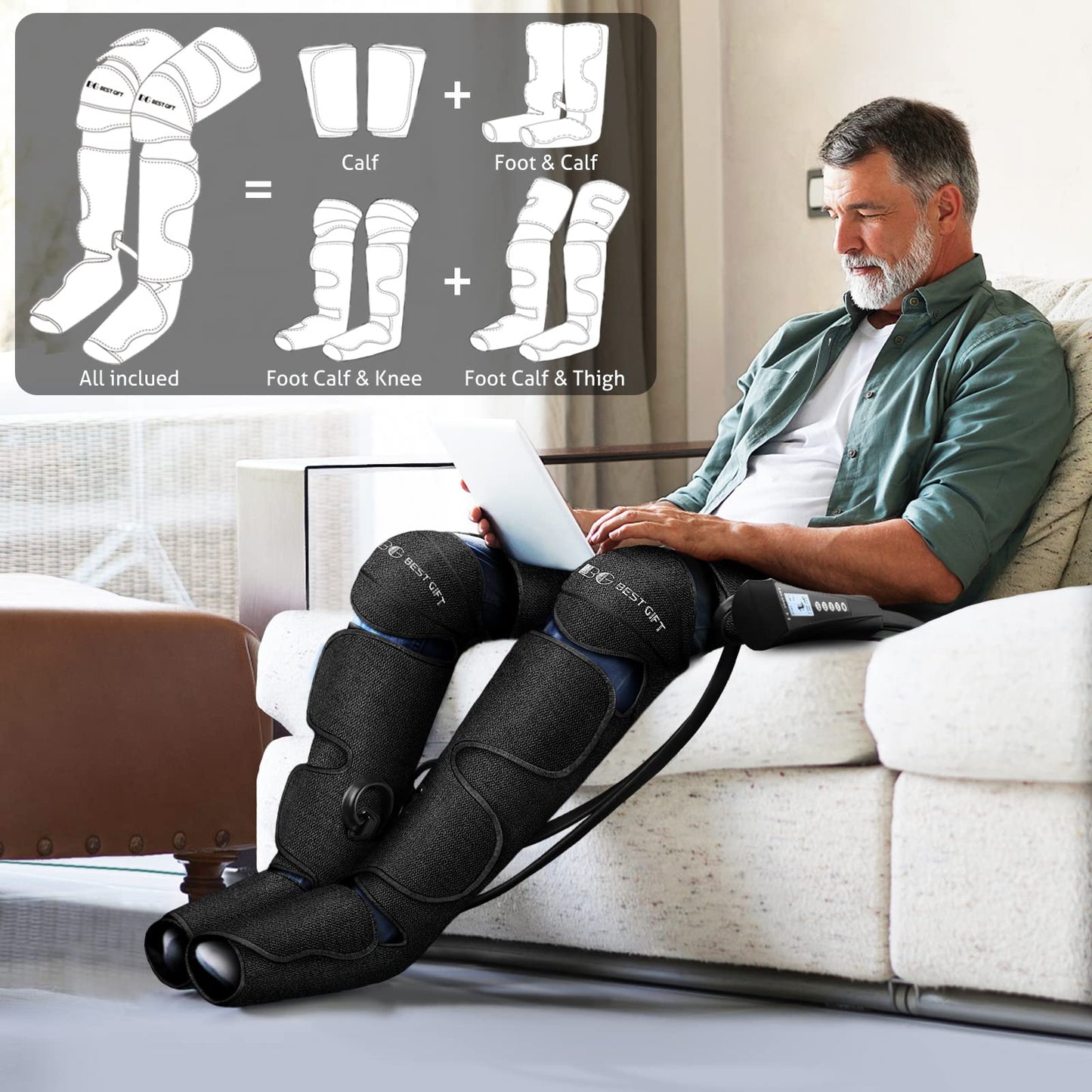 Gifts for Mom, Dad, Men, Women & Loved Ones – Air Compression Leg Massager with Heat – Ideal for Christmas, Mother Day & Father Day – Relieves Muscle Fatigue for Feet, Legs, Calves, Thighs, and Knees