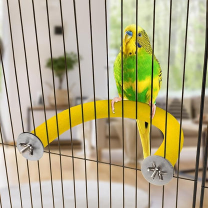 Rypet U Shape Parrot Perch Stand Toy for Paw Grinding Clean Stick Exercise, Rough-Surfaced Quartz Bird Perch Standing Cage Accessories for for Small Parakeets Cockatiels Conures Macaws (Yellow S)