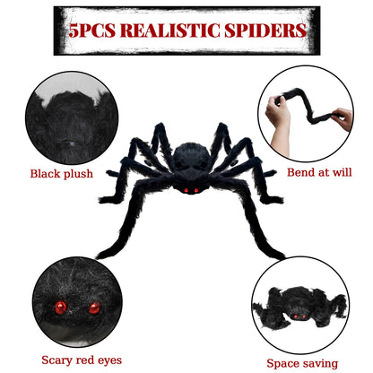 CH HAICHENG 5 Pcs Halloween Spiders Decorations, Realistic Spiders Halloween Decor Indoor Outdoor