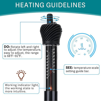 hygger ETL Certification Aquarium Heater, 50W/100W/200W/300W Submersible Fish Tank Thermostat Heater with Firm Double Pair Suction Cups for Coral Saltwater and Freshwater Tank with Thermometer (200W)