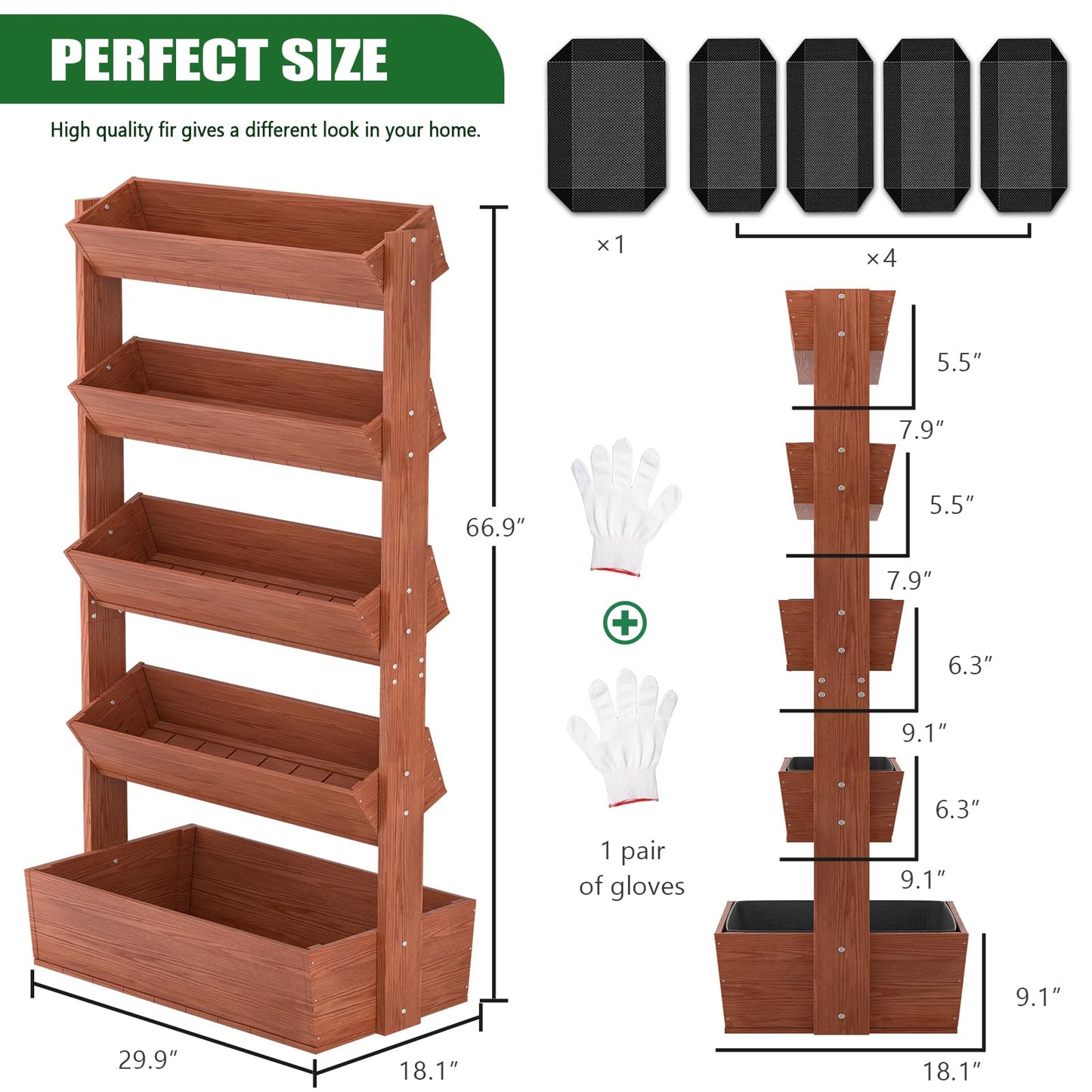 UrGROWA Wooden Vertical Raised Garden Bed, 5 Tier Garden Planters Raised Beds Freestanding Plant Stand Flower Rack Wooden Planter Box for Plants Herbs Flowers Vegetables Outdoor Indoor Gardening