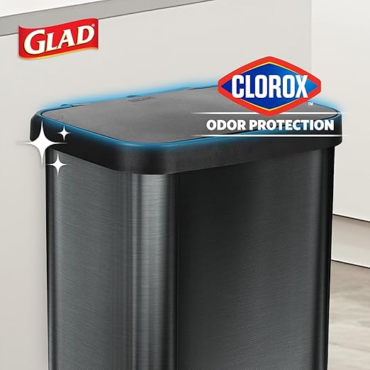 Glad 20 Gallon Stainless Steel Trash Can with Clorox Odor Protection | Large Metal Kitchen Garbage Bin with Soft Close Lid, Garbage Bag Rings, Step On Foot Pedal and Waste Bag Roll Holder, Pewter