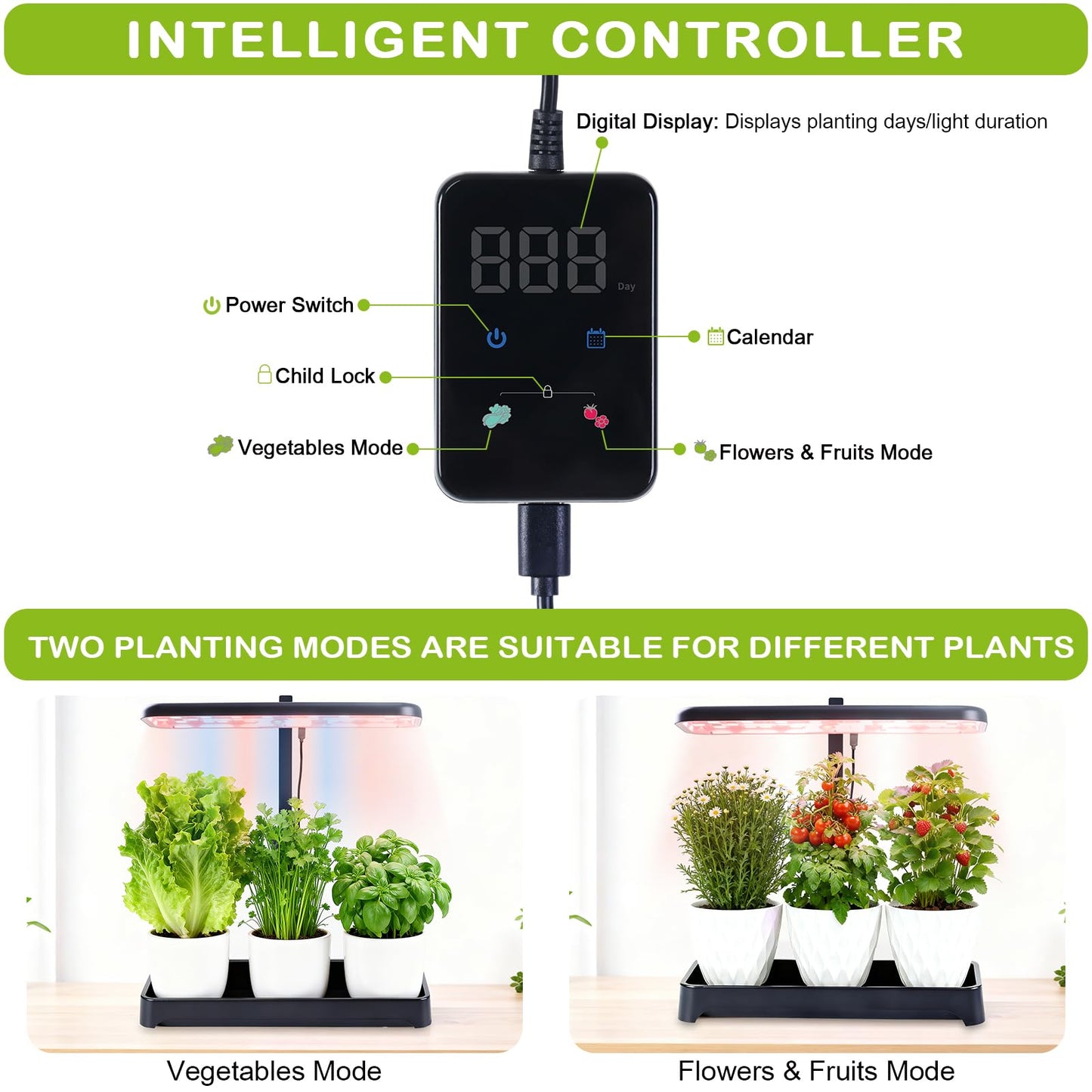 DRYADES Indoor Garden Led Grow Light, Full Spectrum LED Grow Lamp for Indoor Plants with Intelligent Controller, Height Adjustable, Ideal for Home Desk Plant Lighting (Black, 16 * 6.3 * 7.1 inch)