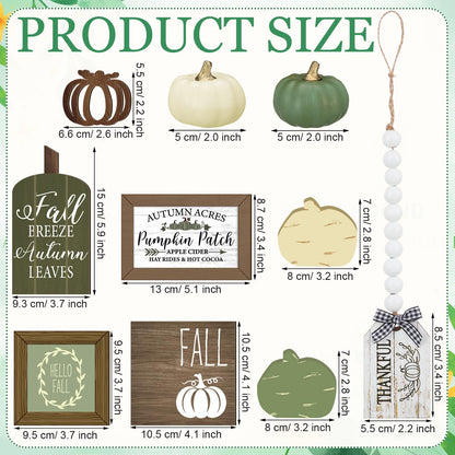 Reallnaive 18 Pcs Fall Thanksgiving Tiered Tray Decor Set Pumpkin Buffalo Plaid Wood Sign Hello Fall Rustic Farmhouse Neutral Tray Decoration Tabletop Sign for Autumn Home Kitchen Festival(Sage Green)