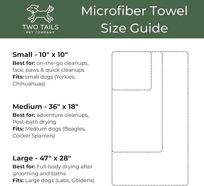Two Tails Pet Company Pet N’ Dry Microfiber Bath Towel, Absorbent Dog Towels for Drying or Washing Paws, Faces, or Small Dogs, Soft and Lightweight, Fast Drying, Grooming Dog Supplies, Size Small