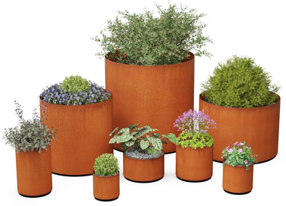 PLANTERCRAFT Corten Steel Metal Planter Box, Round Sizes, Modern Garden Steel planters for Commercial and Residential Outdoor Use.
