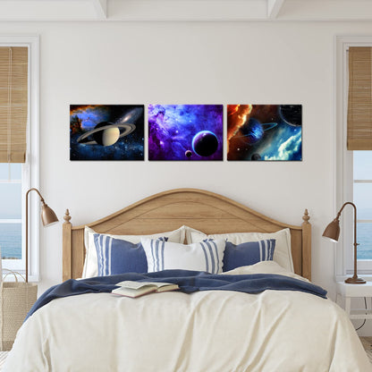 iKNOW FOTO 3 Piece Canvas Prints Galaxy Stars Abstract Space Wall Art Elements of This Image Modern Home Decor Stretched and Framed Ready to Hang for Kids Room Decor 12x16inchx3pcs