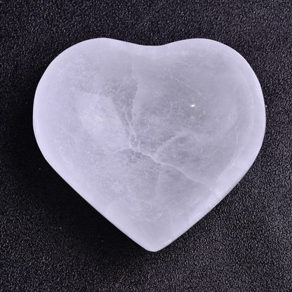 JIC Gem Heart Shape Selenite Crystal Bowl Moroccan Selenite Plate for Cleansing and Recharging Crystals and Healing Stones 4 Inch