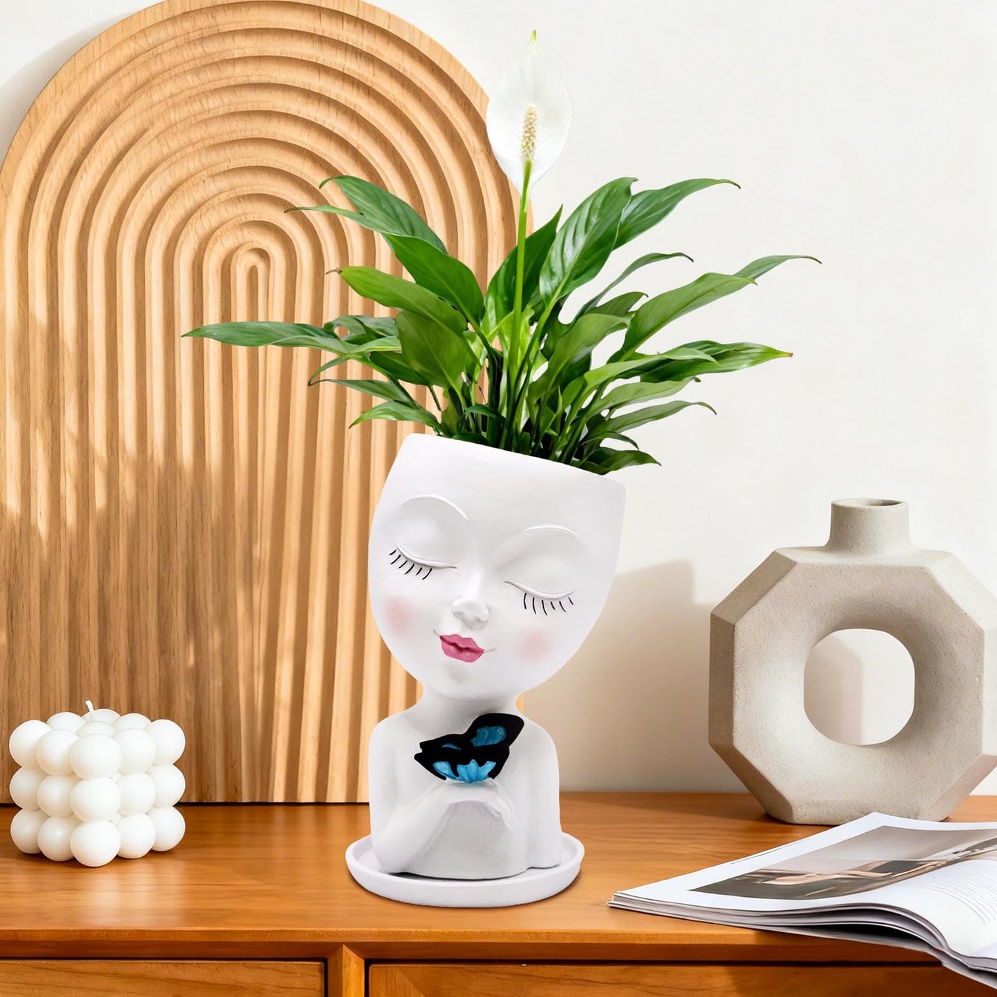 Toparad Cute Face Planter Pot for Indoor Outdoor, Smily Resin Flower Head Pots for Plants with Drainage Hole, Unique Succulent Spider Plant Pots Gift IdeaI for Mothers Day Appreciation Christmas