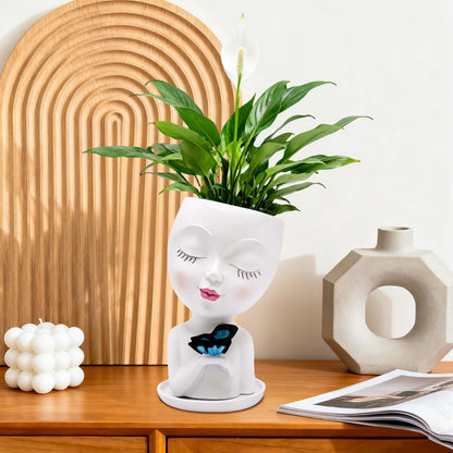 Toparad Cute Face Planter Pot for Indoor Outdoor, Smily Resin Flower Head Pots for Plants with Drainage Hole, Unique Succulent Spider Plant Pots Gift IdeaI for Mothers Day Appreciation Christmas