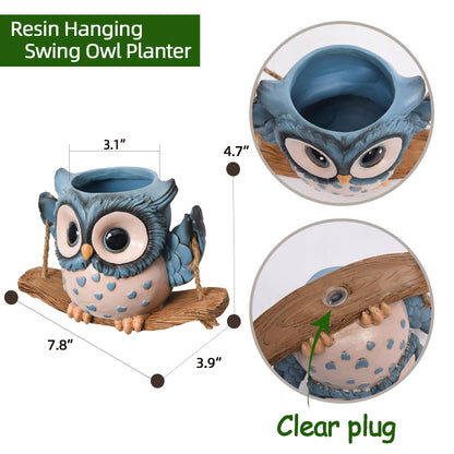Swing Owl Hanging Planters for Indoor Plants, Cute Small Succulent Pots with Drainage Hole, Unique Resin Plant Hangers Outdoor, Hanging Plant Holder for String Of Pearls, Gift Ideas for Mother