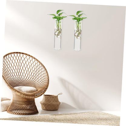 Zerodeko 2pcs Clear Glass Cylinder Wall Vases Sleek Hanging Glass Planters for Hydroponic Terrarium Plants Transparent Wall Mounted Floral Holders with Streamlined Design for Home and