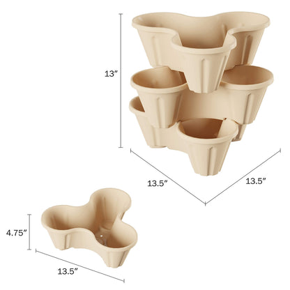 Set of 3 Stacking Planter Tower - 3-Tier Space Saving Flower Pots - Indoor/Outdoor Vertical Herb and Vegetable Planter by Pure Garden (Sand Stone)