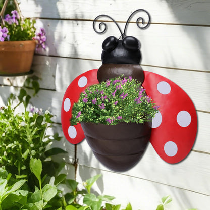 Chonsun Metal Wall Planter Ladybug Wall Mounted Planters Small Flower Pot with Drainage for Indoor Outdoor Farmhouse Hanging Planter Succulent Plant Container Vertical Garden Yard Decor