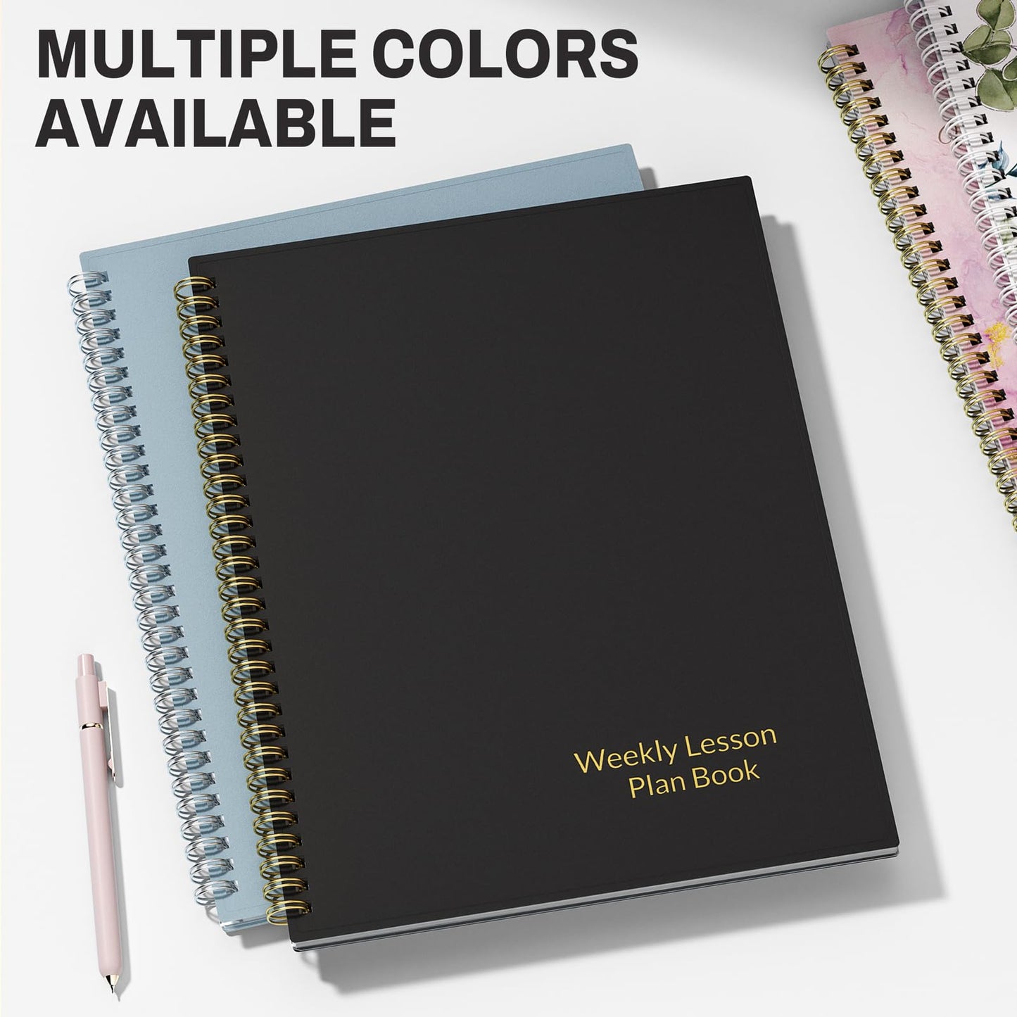 SUNEE 8 Period Teacher Lesson Plan Book - Days Vertically, Undated Teacher Planner 2026-2027 Academic Year, 8.5 x 11 Inch, 104 Pages/52 Sheets (40 Weeks), Waterproof Plastic Cover, Back Pocket, Black