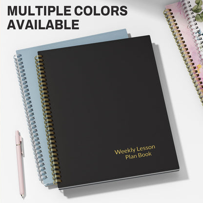 SUNEE 8 Period Teacher Lesson Plan Book - Days Vertically, Undated Teacher Planner 2026-2027 Academic Year, 8.5 x 11 Inch, 104 Pages/52 Sheets (40 Weeks), Waterproof Plastic Cover, Back Pocket, Black