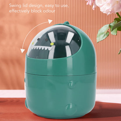 Zunate Mini Desktop Trash Can, Cute Baby Dinosaur Removable Small Garbage Can, Tiny Plastic Trash Bin with Lid/Nonslip Bottom, for Bathroom/Office/Kitchen/Desk/Coffee (Green Baby Dinosaur)