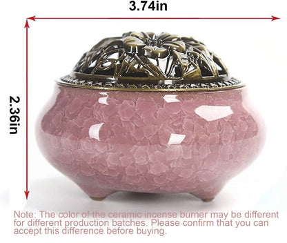 Ceramic Incense Burner with Calabash Incense Holder, 3 in 1 Stick or Cone Coil Incense Burner, Brass Lid for Yoga Spa Meditation