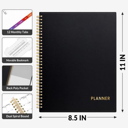 SUNEE Academic Planner 2026-2027 – Weekly & Monthly Planner, July 2026 to June 2027, 8.5"x11", Thick Paper, Tabs, Pockets, Bookmark, Spiral-Bound, Student Teacher Organizer, Black