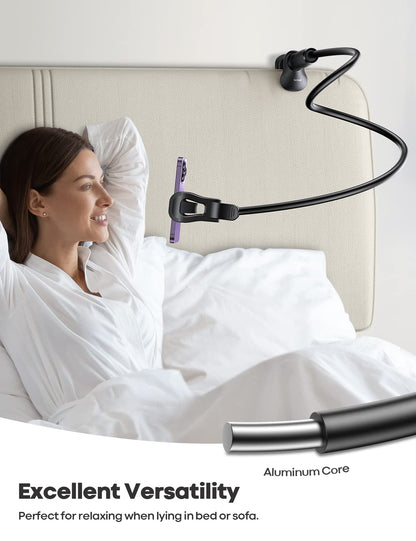 Lamicall Gooseneck Phone Holder for Bed - [Upgraded Stable Clip] for Desk, Headboard, Bed, Bedside, Table, Flexible Gooseneck Long Arm Stand, Overhead Cell Phone Clamp Mount, Gift for All 4-7” Device
