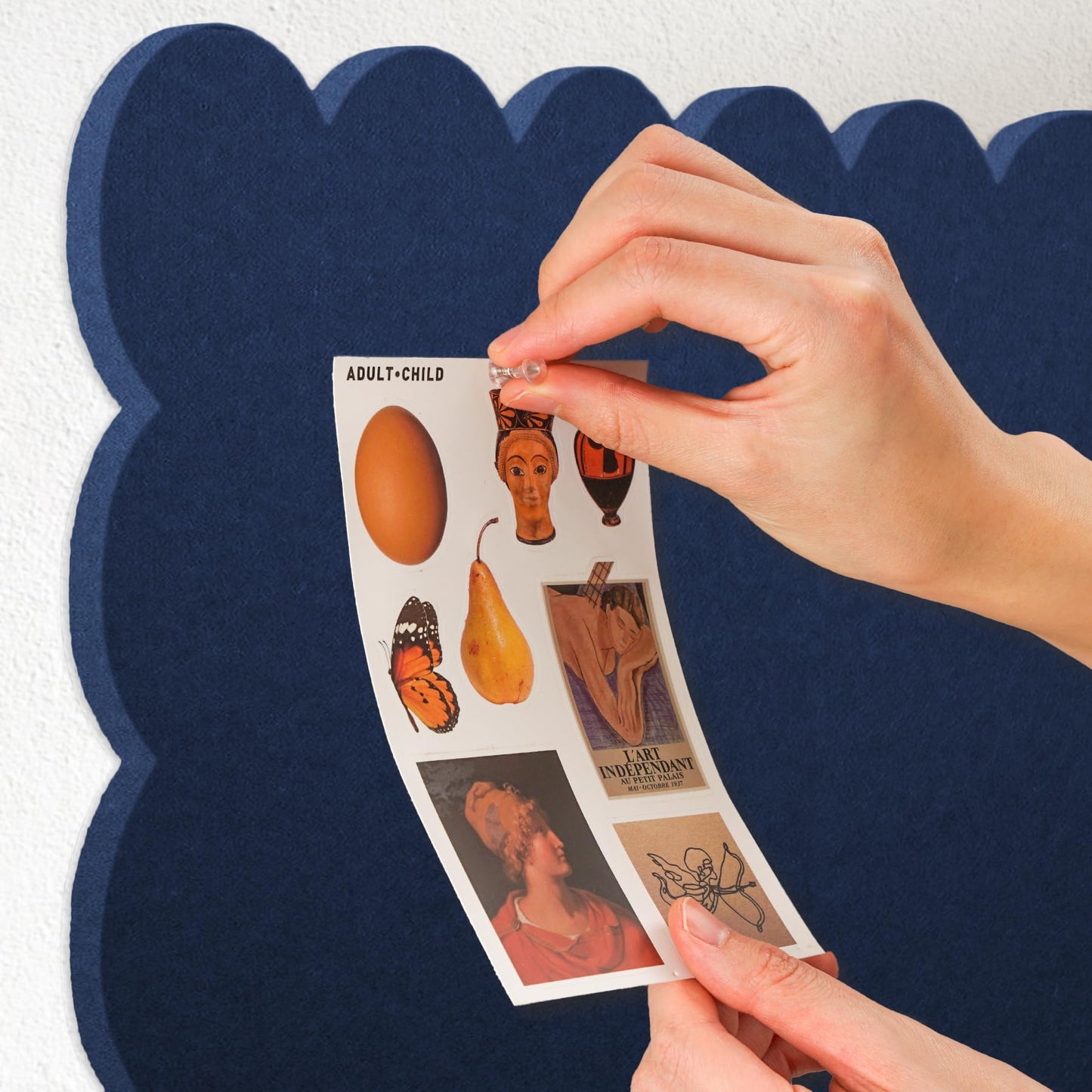 Lightomorrow Scalloped Bulletin Board, 24 x 18 Inches Felt Pin Board - Decorative Cork Alternative for Wall, Foldable Picture Self-Adhesive Vision Prayer Board with 20 Pushpins - Dark Blue