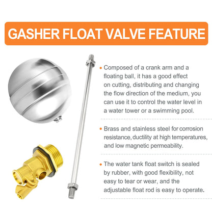 GASHER 1PCS 1" 304 Stainless Steel Float Ball Valve with 1"G Female x 1"NPT Male Adapter, DN25 Adjustable Water Tank Float Ball Valve for Stock Tank Pool Water Level Control