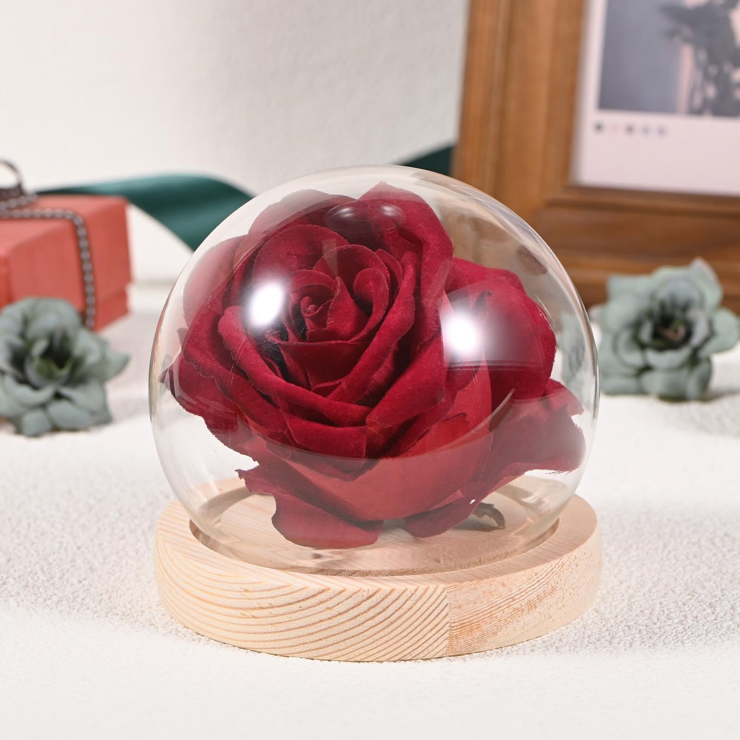 M METERXITY Cloche Glass Dome, D3.9In Ball Jar with Wooden Base for DIY Snow Globes/Small Plants/Flowers/Candles/Models/Souvenirs, Glass Display Case [Wood]