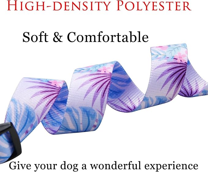 Mihqy Dog Collar and Leash Set with Bohemia Floral Tribal Geometric Patterns - Soft Ethnic Style Collar Adjustable for Small Medium Large Dogs(Purple Flower Flower Set,L)