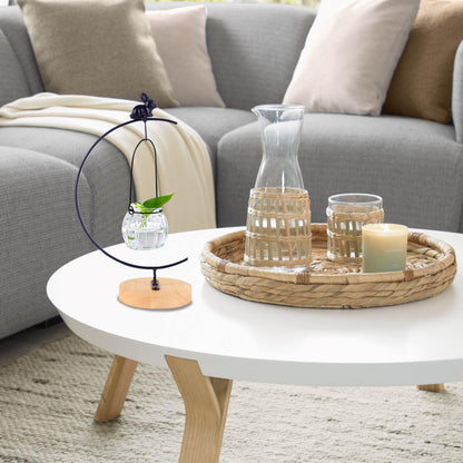 Bemonew Ornament Display Stand, Iron Hanger Air Plant Holder with Wood Base Terrariums Hanging Plant Stand Pot Hook Decoration Rack for Glass Globe Air Flower Pot, Style 2