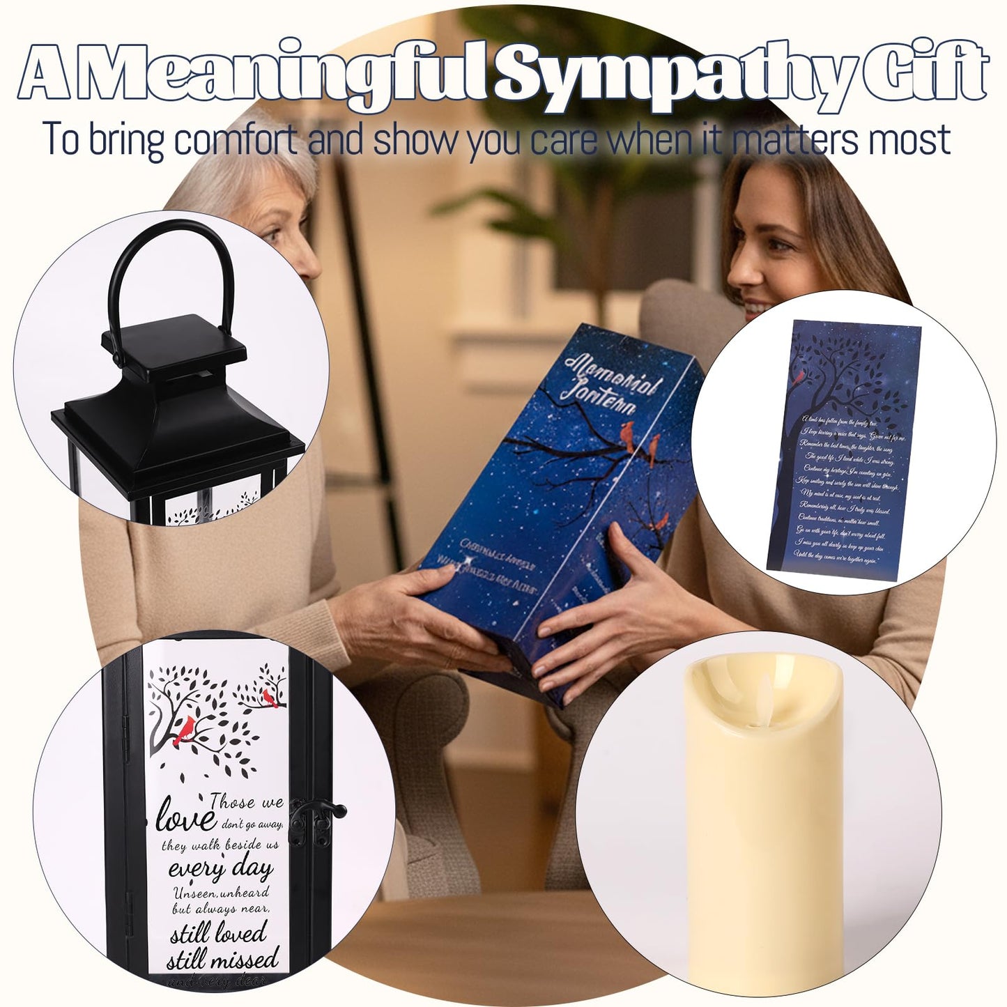HAVITI Sympathy Gifts for Loss of Loved One Memorial Lantern, Black Memorial Gifts for Loss of Mom Dad Loved One, Acrylic Metal 14 Inches Bereavement Gifts Lantern
