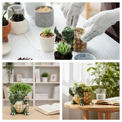 NMMUGOR Turtle Succulent Pots with Middle Fingers Up, Middle Finger Gifts, Prank Flower Pot Resin for Indoor Outdoor