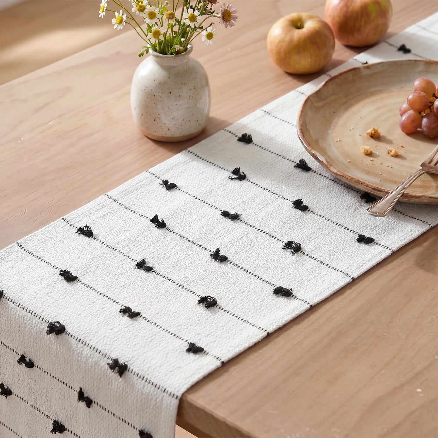 Artoid Mode Black Boho Farmhouse Cotton Woven Table Runner, Seasonal Halloween Kitchen Dining Table Decoration for Home Party Decor 12x72 Inch