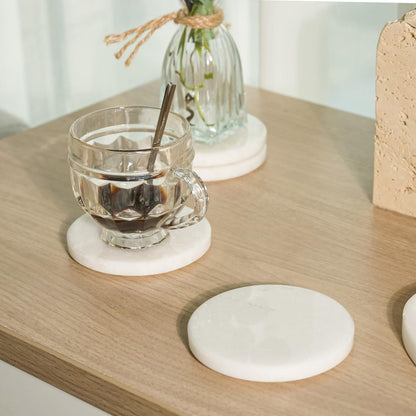 Koville Marble Coaster Set of 4, Round White Coasters, 4" Cup Coasters for Drinks, Heat Resistant Coaster for Coffee Table Home Office Bar Decor(Namib Fantasy)