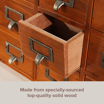 Huge 64-Drawer Wooden Storage Box Traditional Apothecary Curio Cabinet in Vintage Wood - Card Catalog Library Desk Drawer w/Label Holders Handles - Multi Level Countertop Arts and Craft Organizer