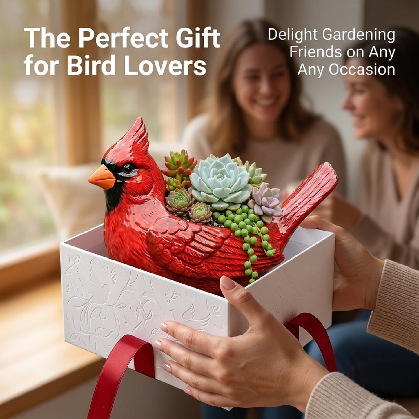 Cardinal Planter Red Resin, Cardinal Bird Succulent Planter with Drainage Hole, Animal Planters for Outdoor Indoor Plants, Cute Decorative Flower Pot for Garden Desk Decor, Bird Lover Gifts