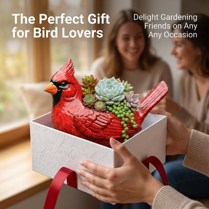 Cardinal Planter Red Resin, Cardinal Bird Succulent Planter with Drainage Hole, Animal Planters for Outdoor Indoor Plants, Cute Decorative Flower Pot for Garden Desk Decor, Bird Lover Gifts