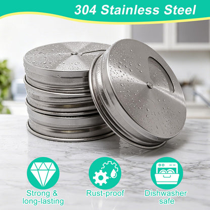 BENLIUDH Adjustable Mason Jar Spice Shaker Lids for Regular Mouth, 4 Pack Stainless Steel Seasoning Dispenser Lids with Shaker and Pour Options for Salt Sugar Seasoning Flour
