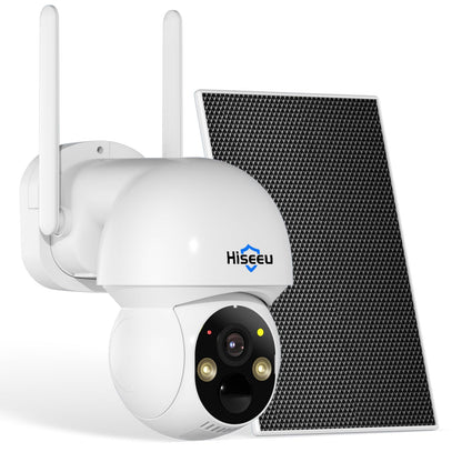 Hiseeu Solar Security Camera, 2PCS 4MP Wireless WiFi Camera Outdoor, PTZ 360° View, PIR Motion Detection, Color Night Vision, IP66, 2-Way Audio, 2.4G WiFi, No Monthly Fee