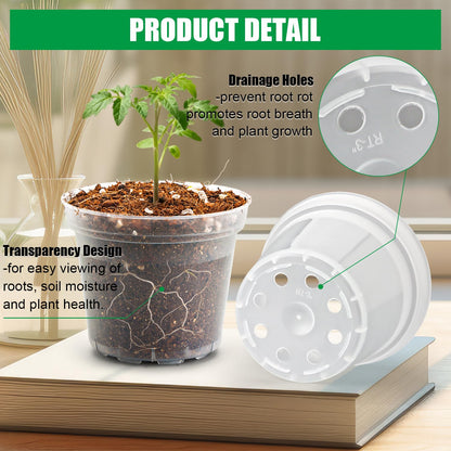 BTPLASTIK 50 Pack 3 Inch Clear Nursery Pots with Drainage Hole, Small Transparent Seed Starter Pots, Sturdy Plastic Plant Pot for Planting Seedlings Vegetables Flowers (3Inch-50P)