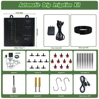 Automatic Watering System for Indoor Plants, DIY Drip Irrigation Kit with Timer for Potted Plants,Self Watering Device for Garden, Greenhouse & Vacation Plant Care (10 pots, Adjustable dripper)