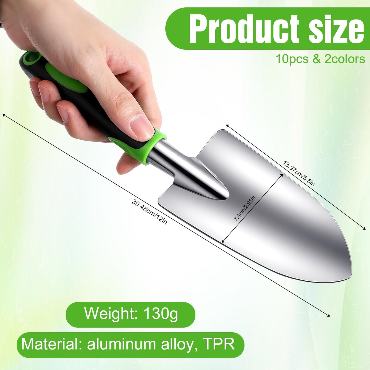 10 Pcs Garden Shovel Aluminum Alloy Heavy Duty Trowel Garden Tool Small Shovels for Digging Metal Hand Trowel Spade with Soft TPR Handle for Lawn Yard Farm Home Shop Planting