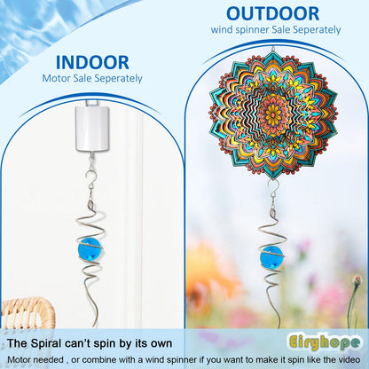 Eiryhope Gazing Ball Wind Spinner Spiral Tail with Blue Glass Orb | Creates Captivating Visual Illusion in Spinning, 13In Wind Spinners Stabilizer | Hanging Rotating Art Outdoor Garden Decor & Gift
