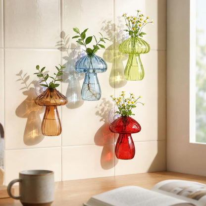 LemonRoad 8 Pcs Mushroom Window Propagation Stations with Suction Cups Cute Glass Wall Hanging Planter Holder Flower Vases Hydroponic Bud Terrarium Jar for Indoor Window Living Room Home Office Decor