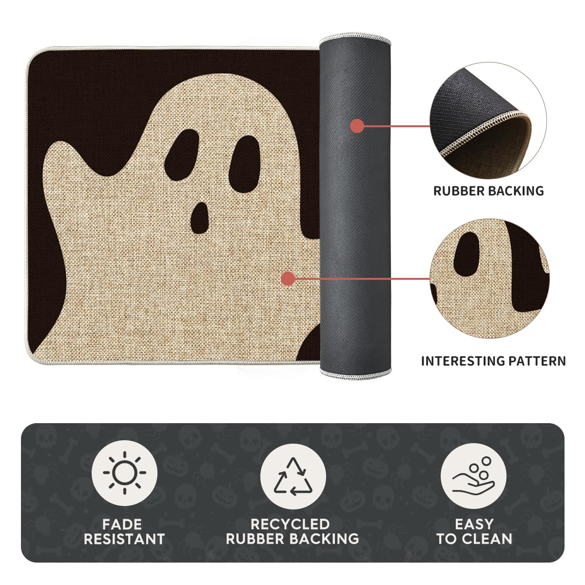 Artoid Mode Spooky Ghosts Boo Halloween Kitchen Mats Set of 2, Black Home Decor Low-Profile Kitchen Rugs for Floor - 17x29 and 17x47 Inch