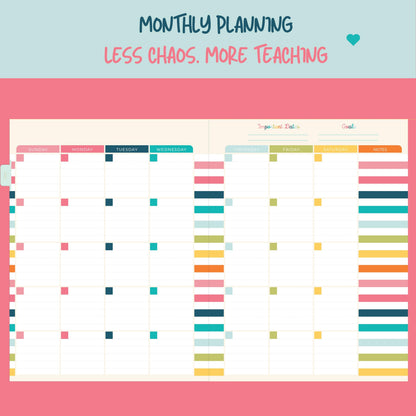 Undated Teacher Planner 8.5 x 11-12 Months & 52 Weeks | Colorful Ribbons Cover | Monthly & Weekly Lesson Plan Book with Stickers, Storage Pocket & Snap-In Bookmark | Classroom Organizer